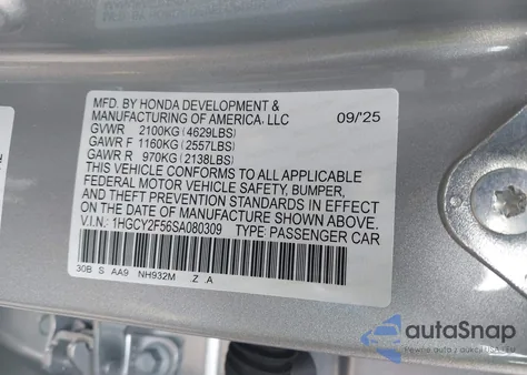 2025 Honda Accord Hybrid Sport из США, поврежденный, VIN 1HGCY2F56SA080309